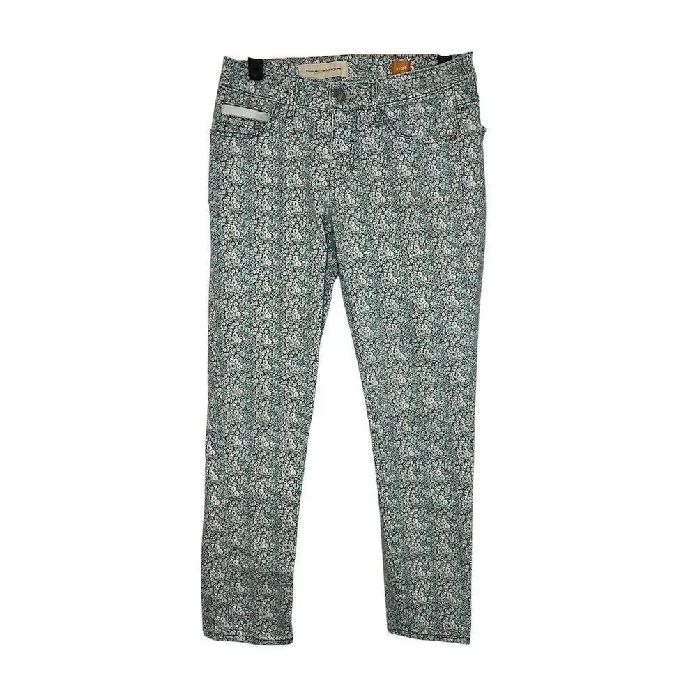 PILCRO & THE LETTER PRESS X ANTHROPOLOGIE BLUE‎ FLORAL PRINT CROPPED JEANS